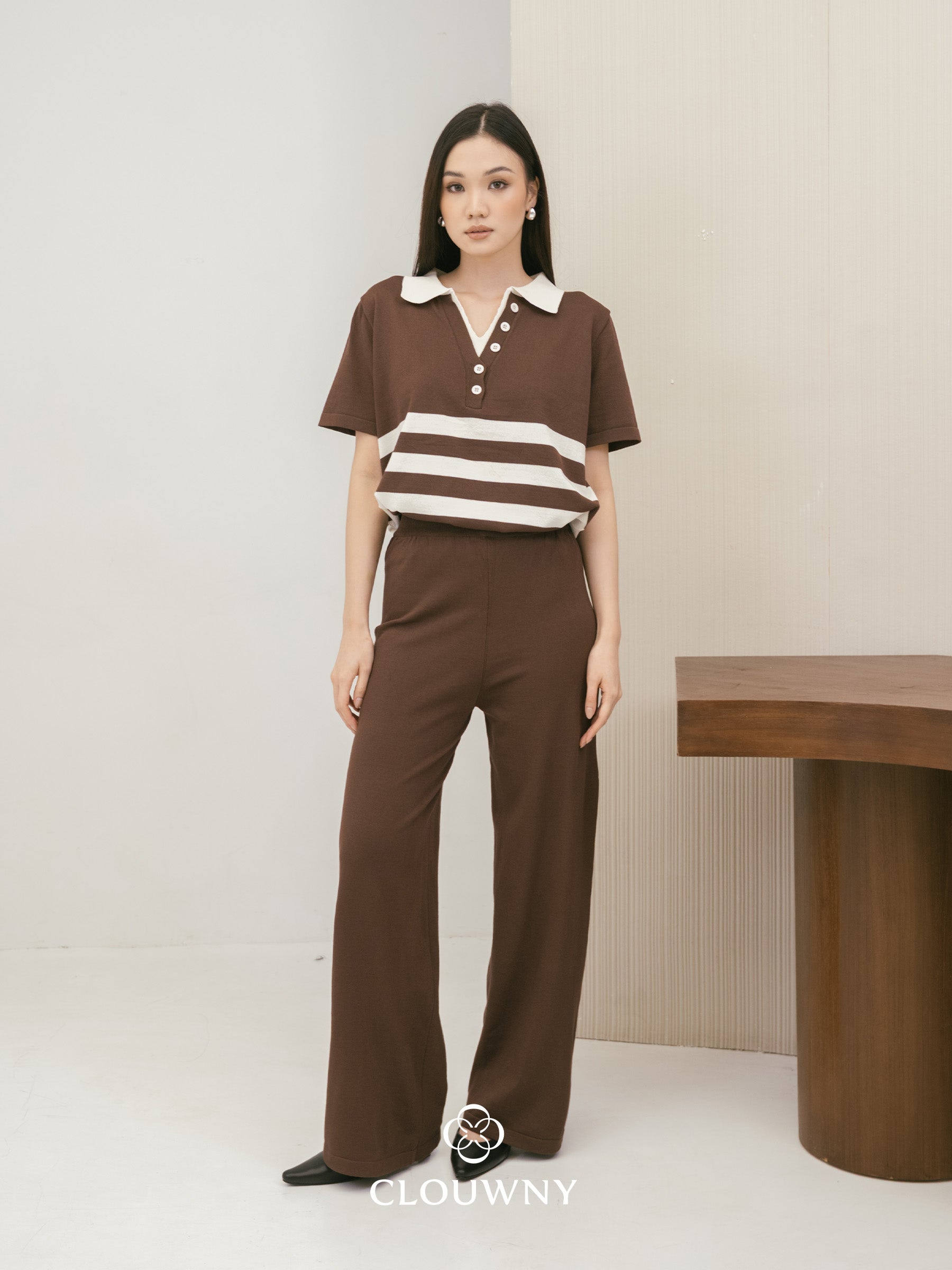 Omara Stripes Knit Set - Coffee